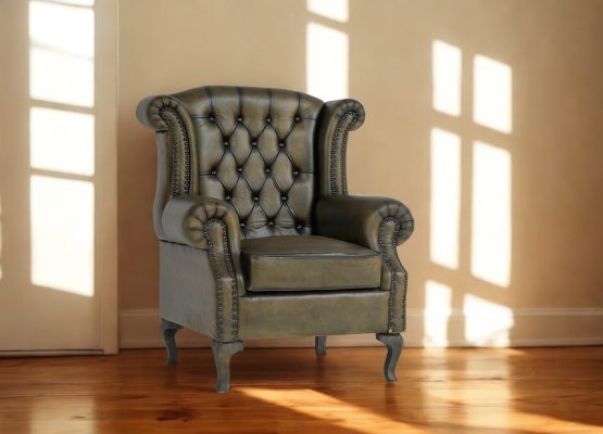 Leather Wingback Armchair – Green High Back Chair | RS Woodworking