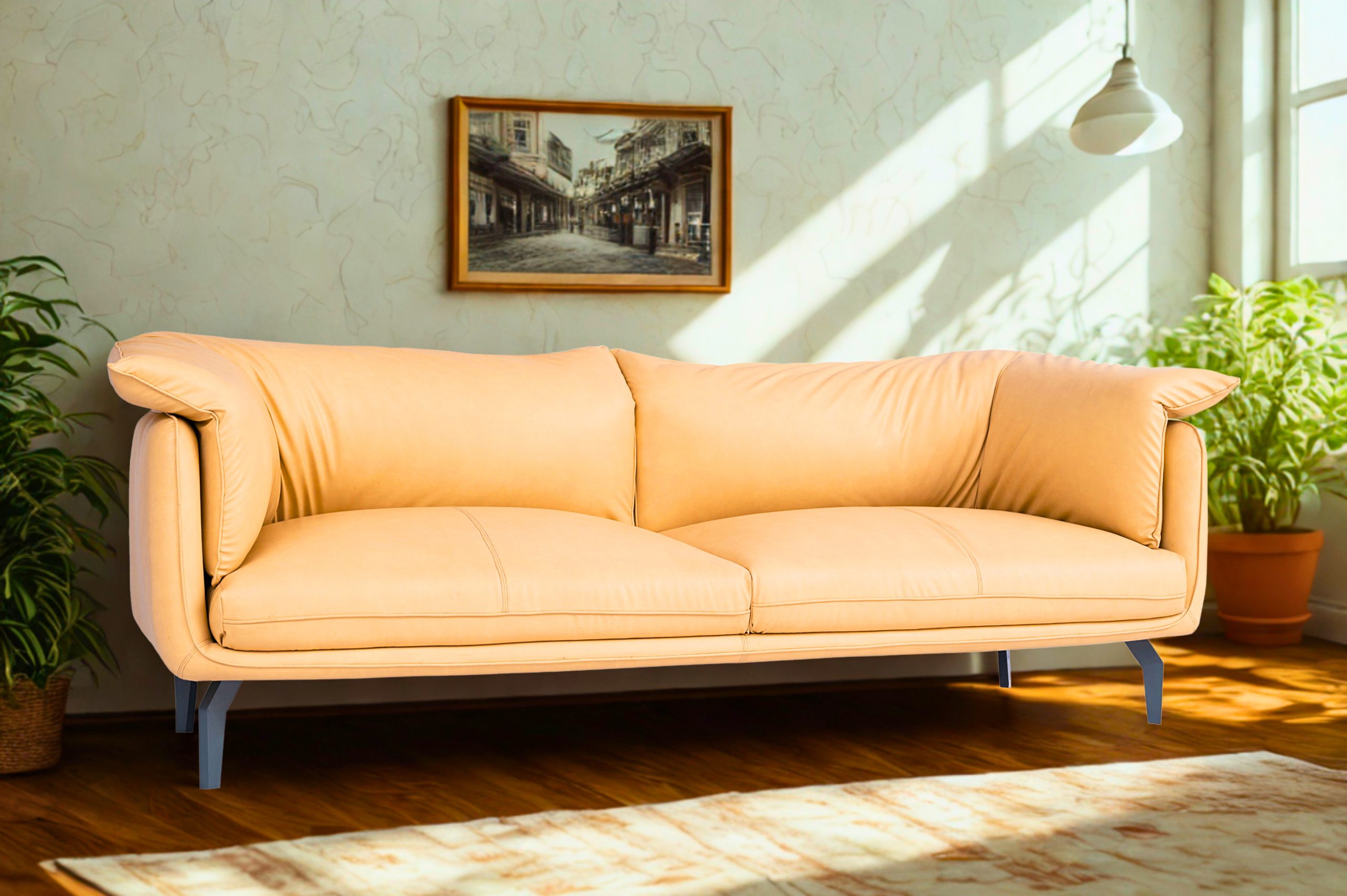 Modern Tan Leather Sofa