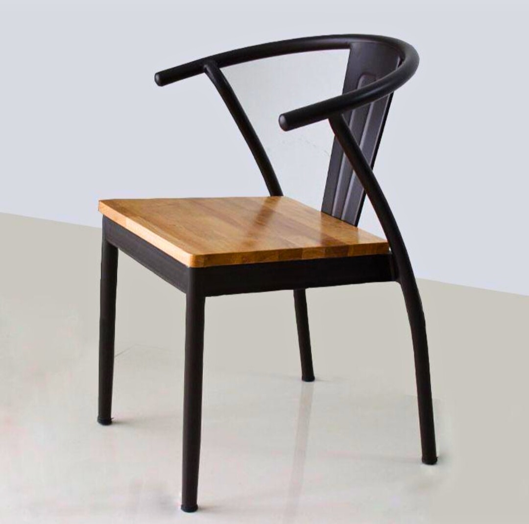 Modern Wooden Seat Chair with black frame and smooth wooden seat by RS Woodworking