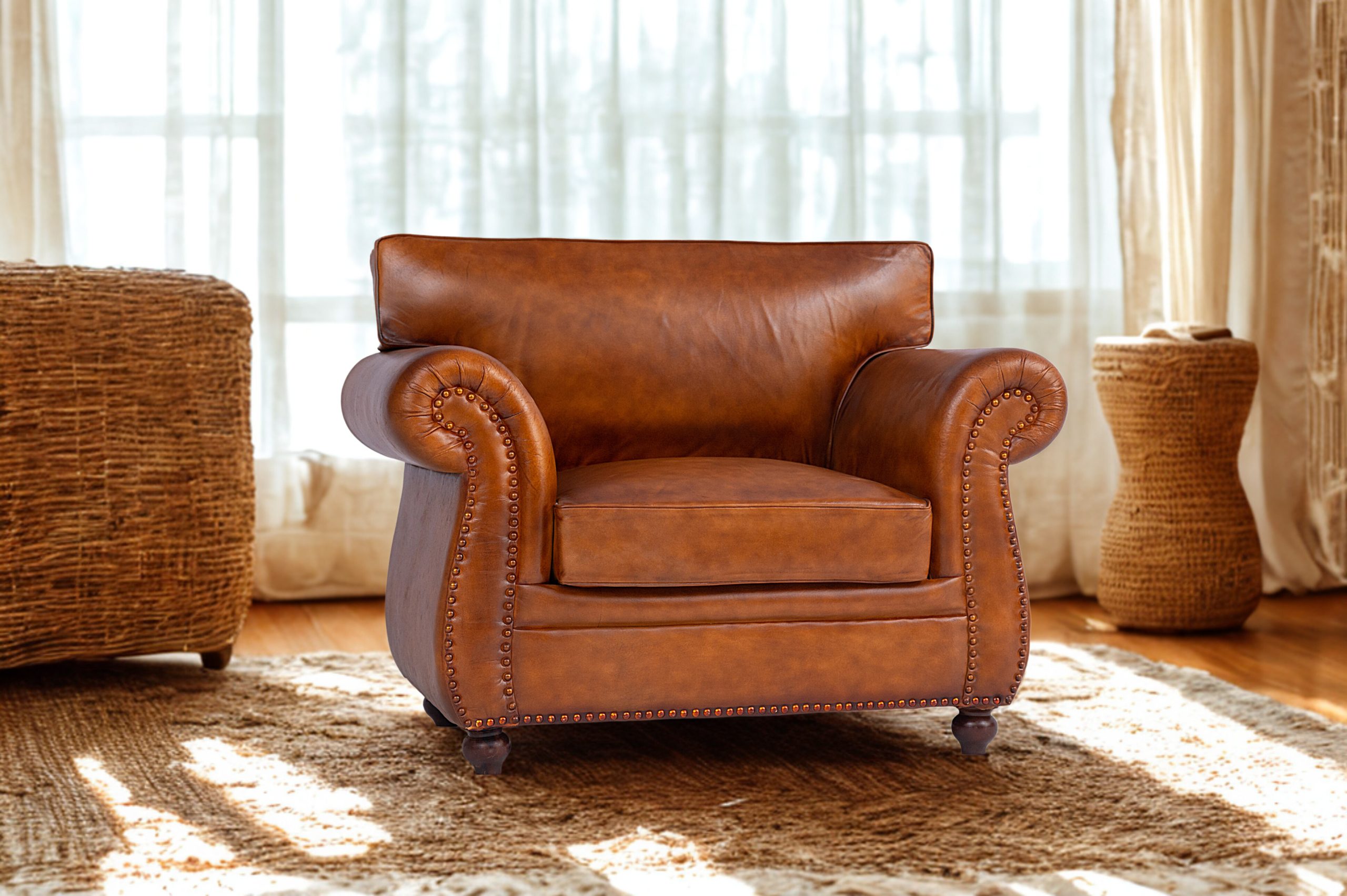 Brown Leather Chesterfield Armchair – Classic Comfort by RS Woodworking