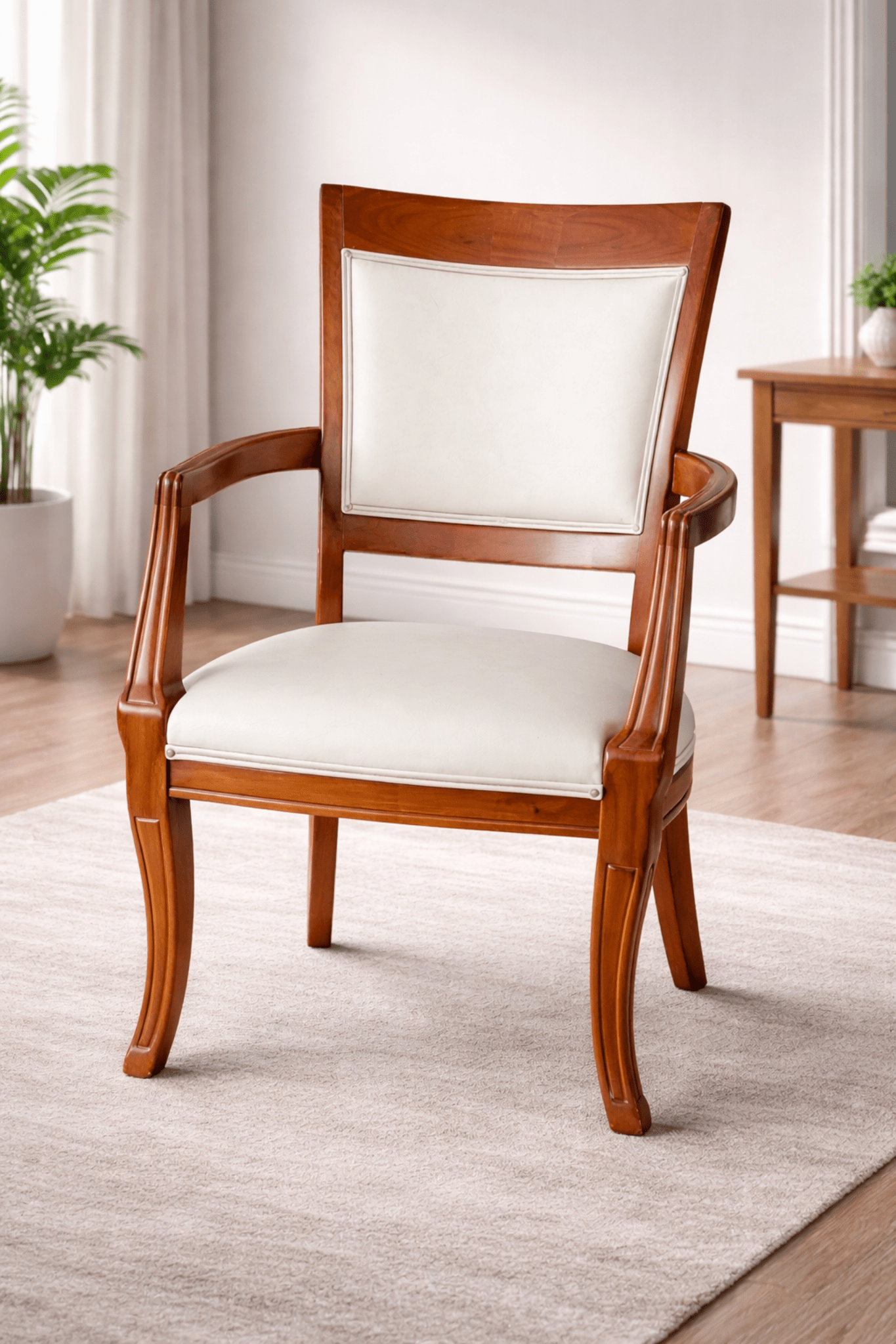 Solid Wood Upholstered Armchair with Walnut Finish
