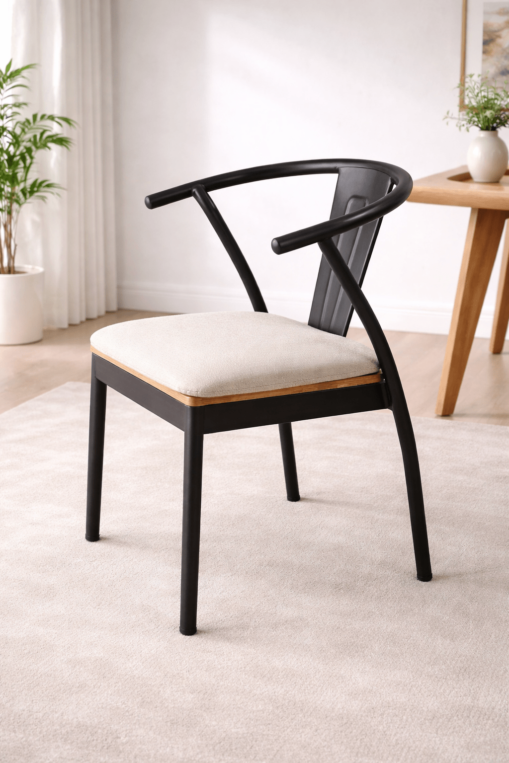 Modern Wooden Dining Chair with Upholstered Cushion
