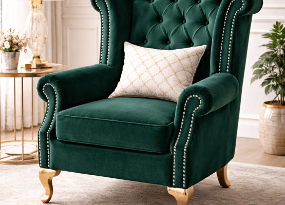 Luxury Emerald Green Velvet Wingback Chair