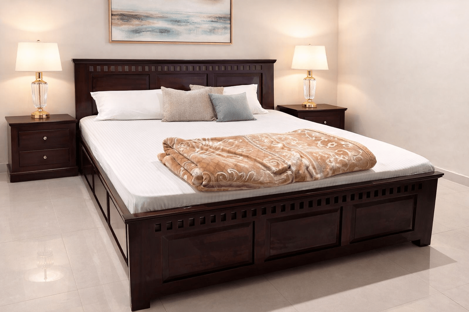 Solid Wood King Size Bed with Storage
