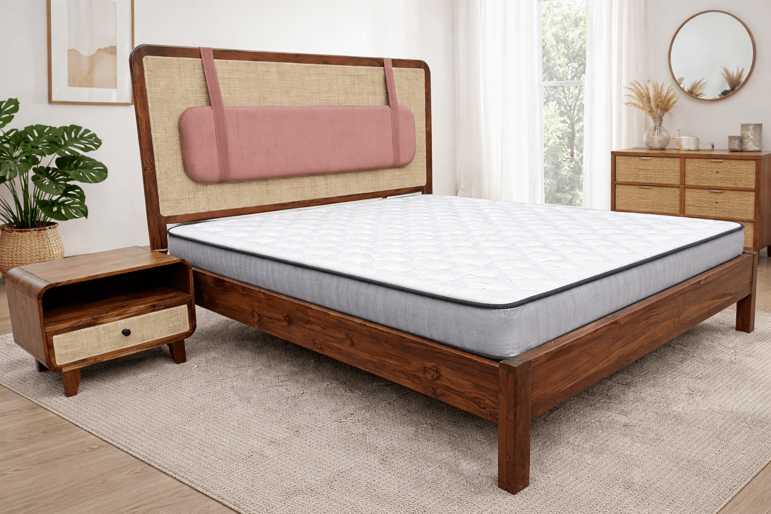 Mid-Century Modern Solid Wood Bed Set