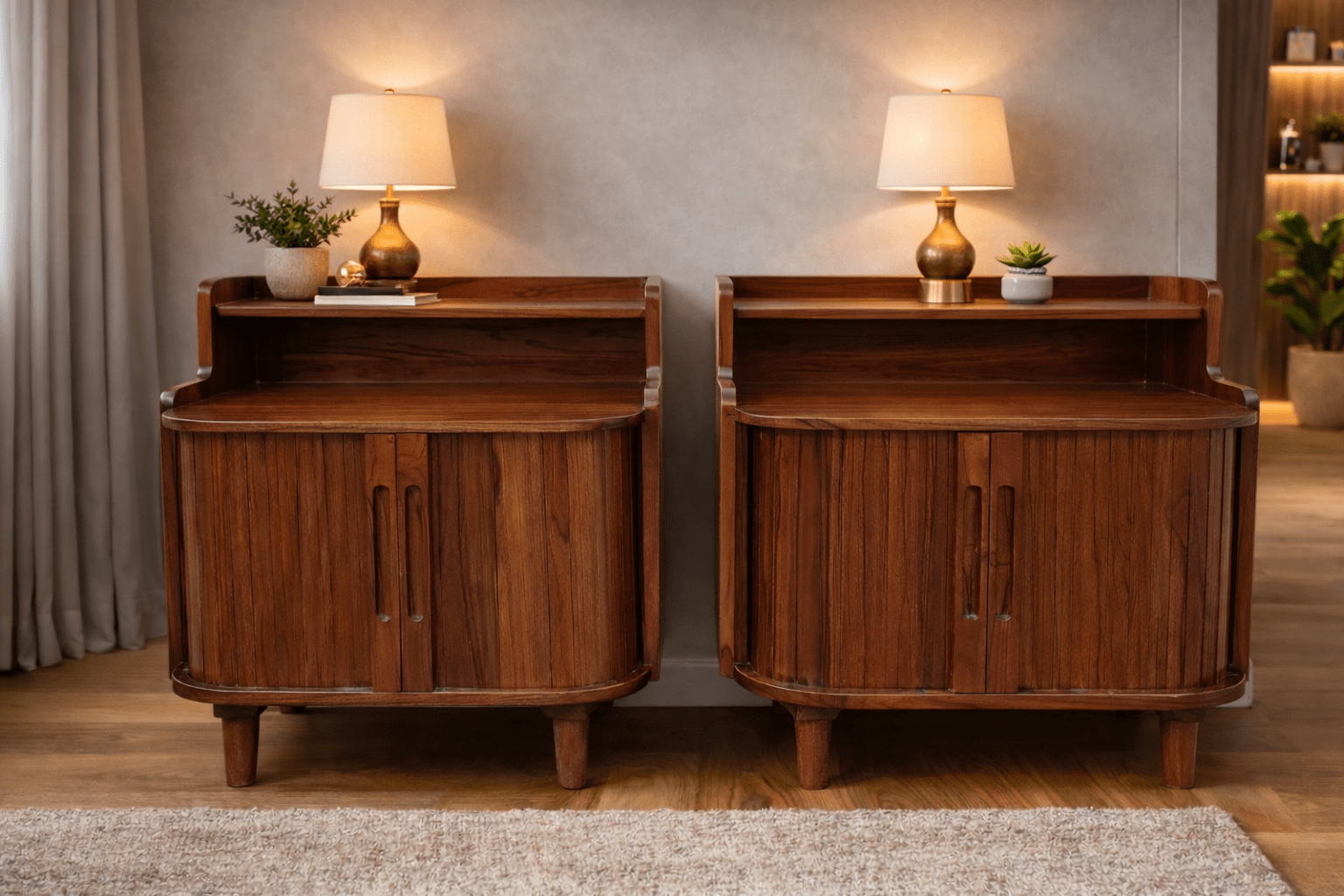 set of 2 mid-century modern wooden nightstands