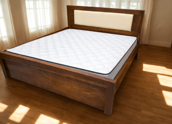 Modern Wooden Platform Bed Frame with Upholstered Headboard