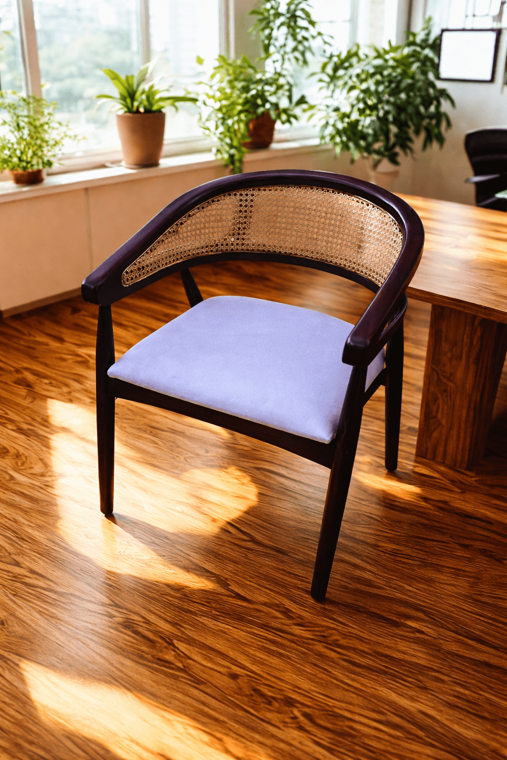 Modern Cane-Back Wooden Armchair