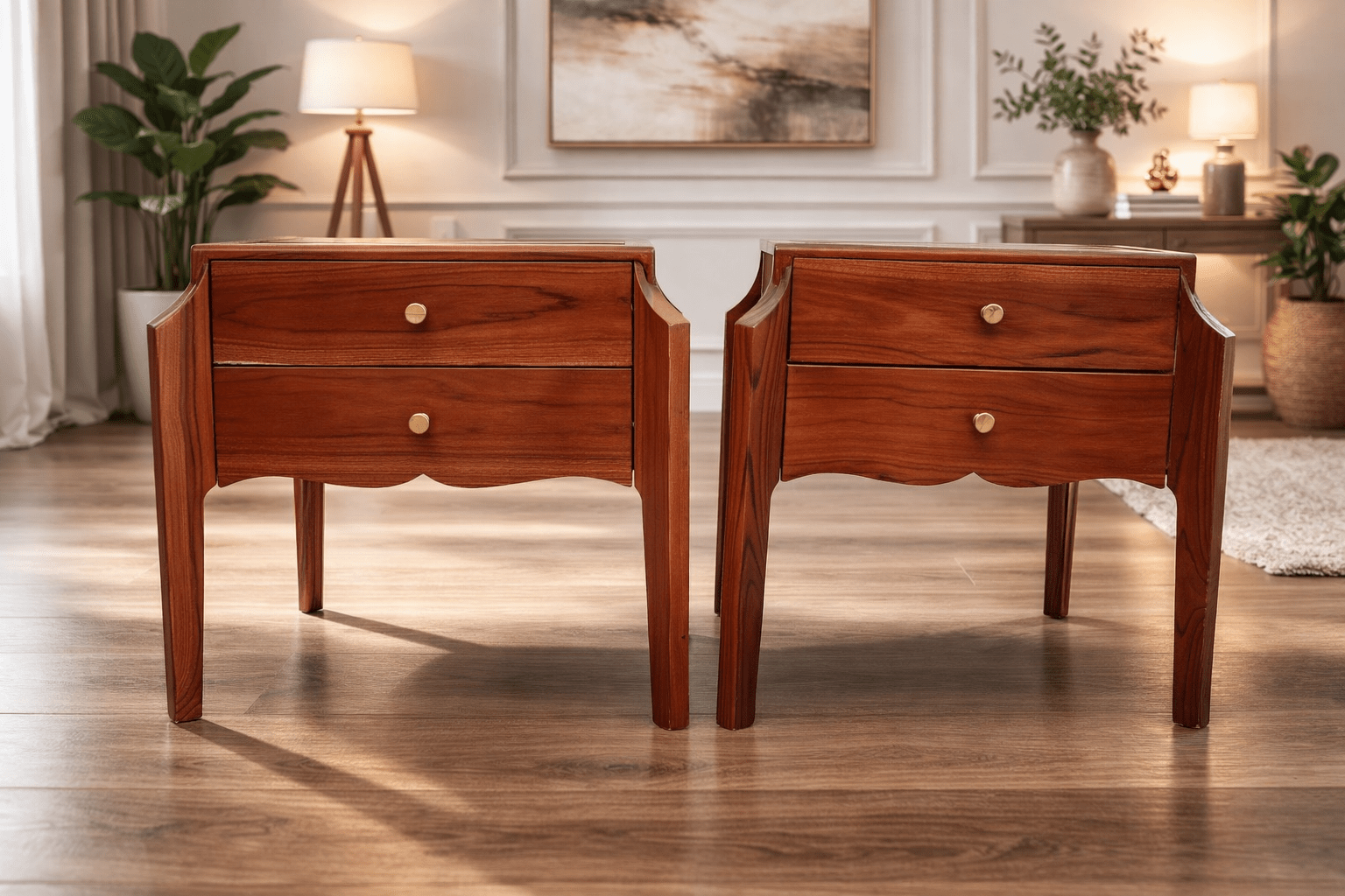 set of 2 solid wood nightstands