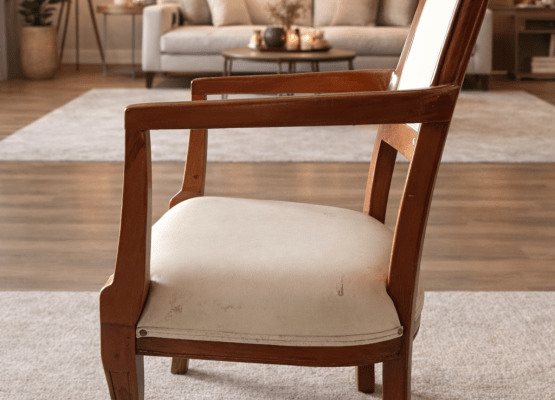 Solid Wood Upholstered Armchair with Walnut Finish