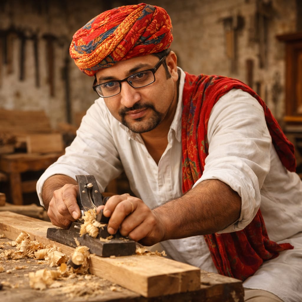 RS Woodworking owner working on a woodworking project in the factory