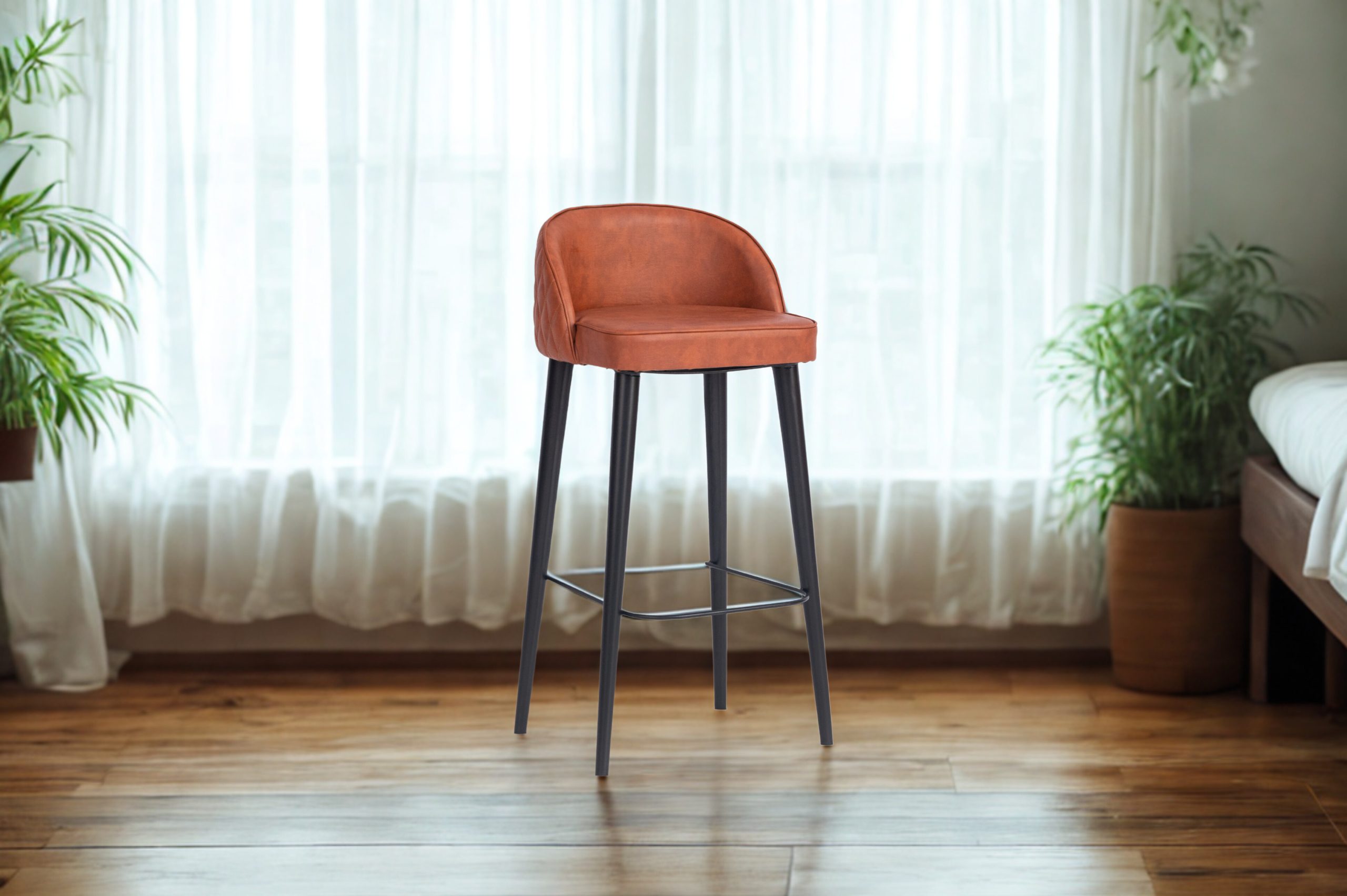 Modern Brown Bar Stool with sturdy metal legs by RS Woodworking