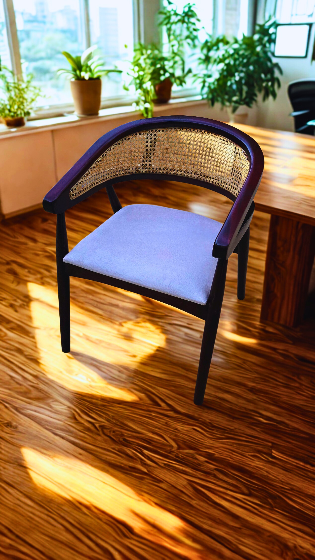Modern Cane-Back Wooden Armchair