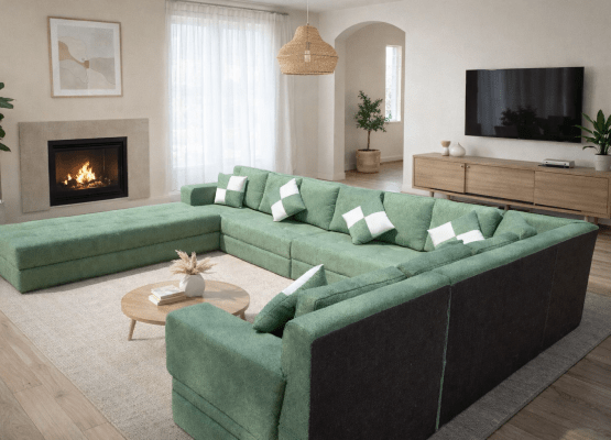 Green L-Shape Sectional Sofa