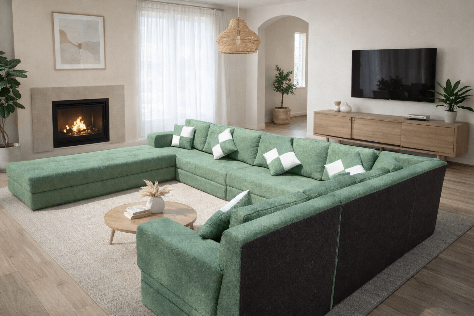Green L-Shape Sectional Sofa