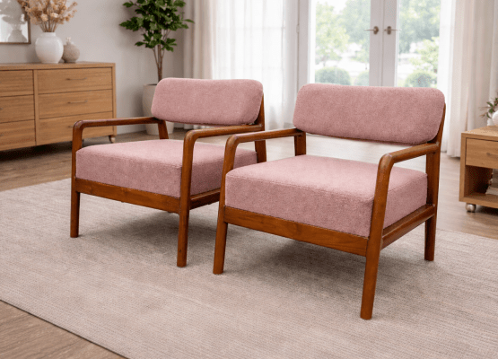 Mid-Century Modern Wooden Armchair Set