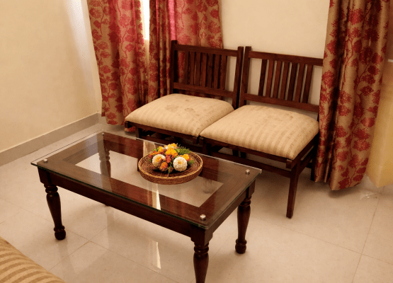 Solid Wood Glass Top Center Table Set with Chairs