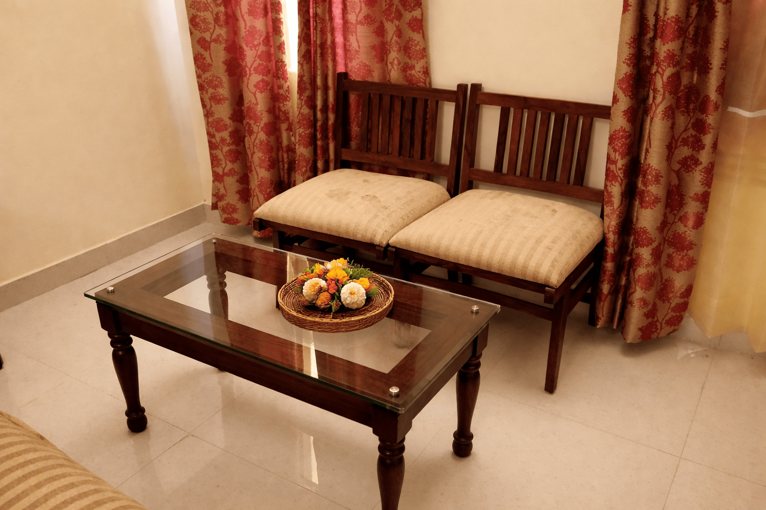 Solid Wood Glass Top Center Table Set with Chairs